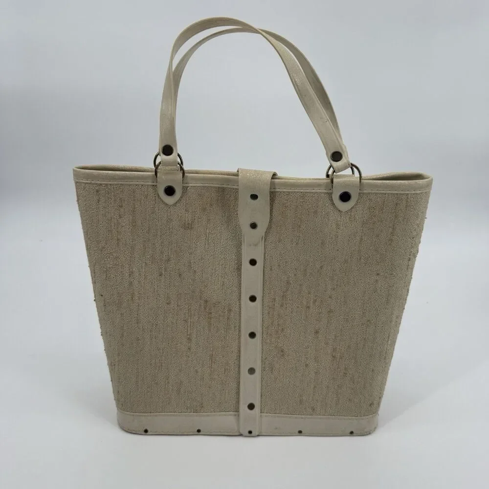 Vintage 60s Jewel Tone  Wood Tote Handbag Collins Style Purse Floral Bucket